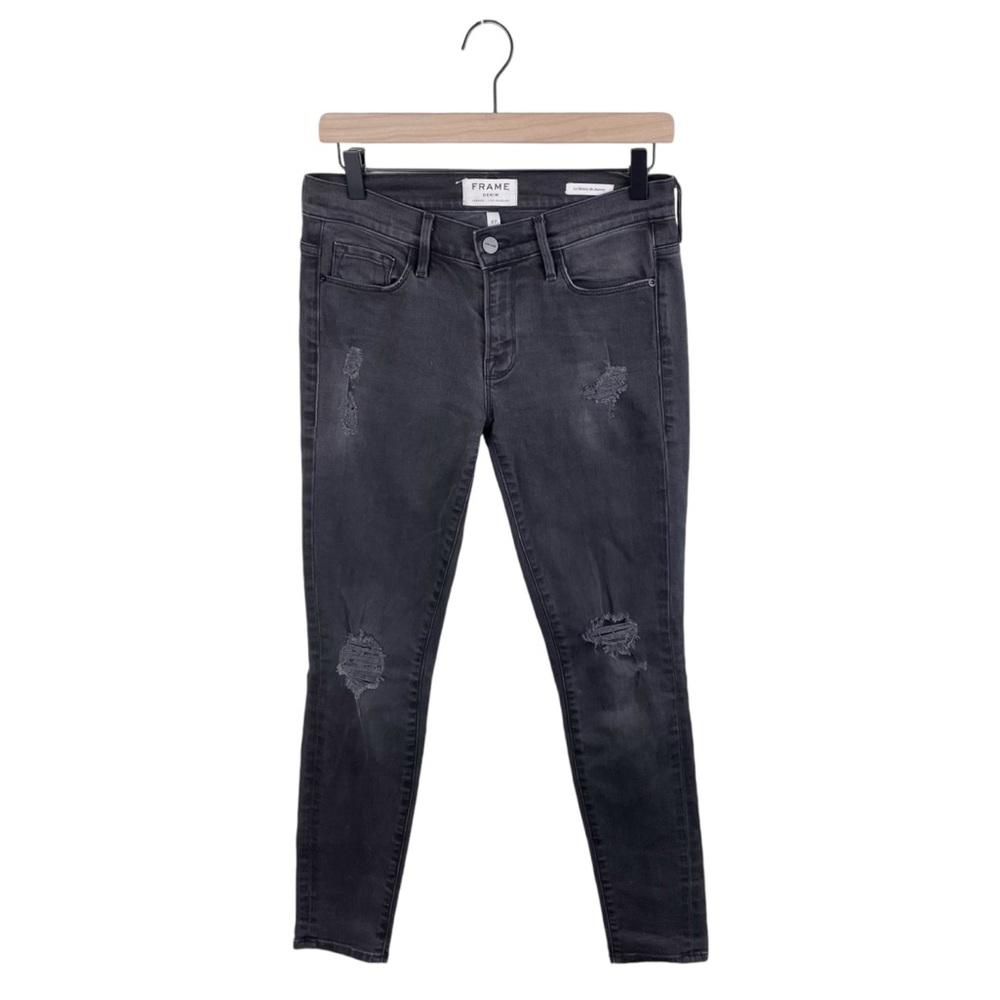 Frame Denim Le Skinny De Jeanne Size 27 Rexford Wash Charcoal Black Distressed
